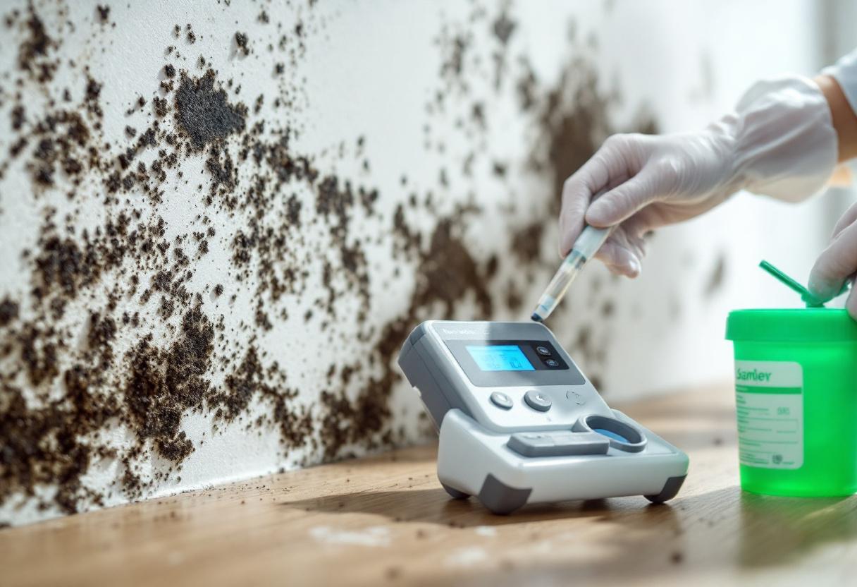 Surveyor inspecting damp and mould on a wall