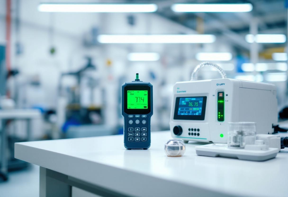 Occupational hygienist monitoring workplace air quality